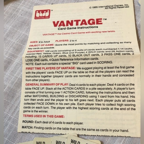 Vintage 1985 Vantage Card Game by The Makers of Uno Complete - Picture 3 of 12
